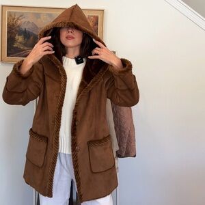 St. John’s Bay Faux Shearling Hooded Coat Brown XL
